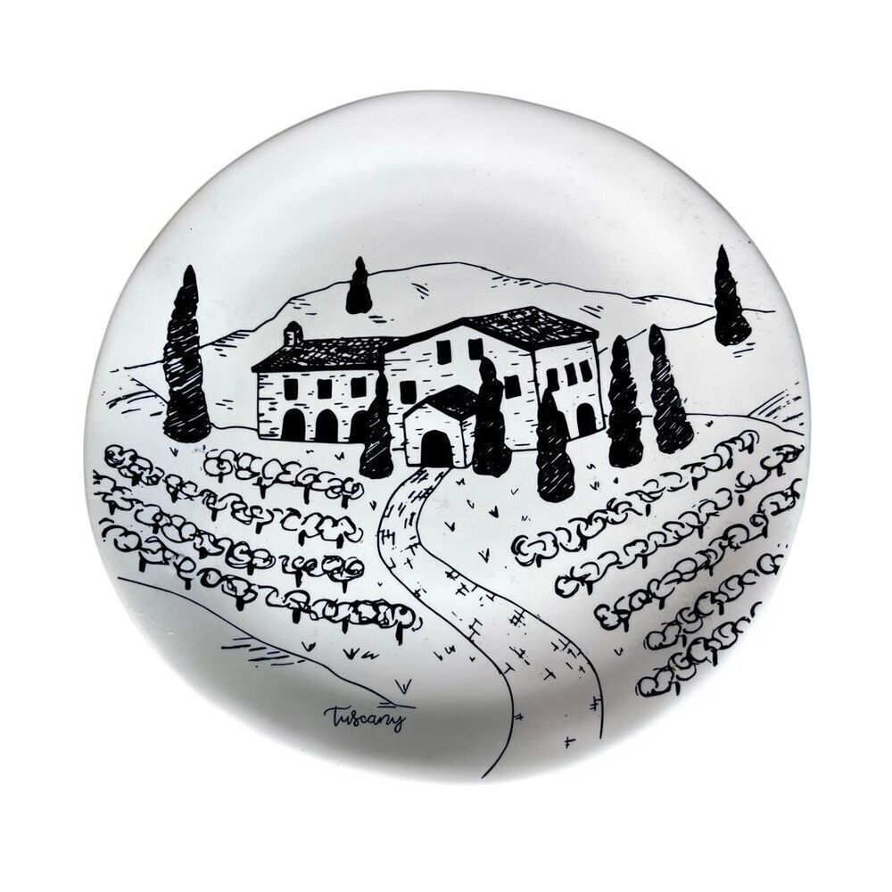 Pier 1 Tuscany Scene Plate Salad/ Dessert Italy Vineyard Black & White Retired